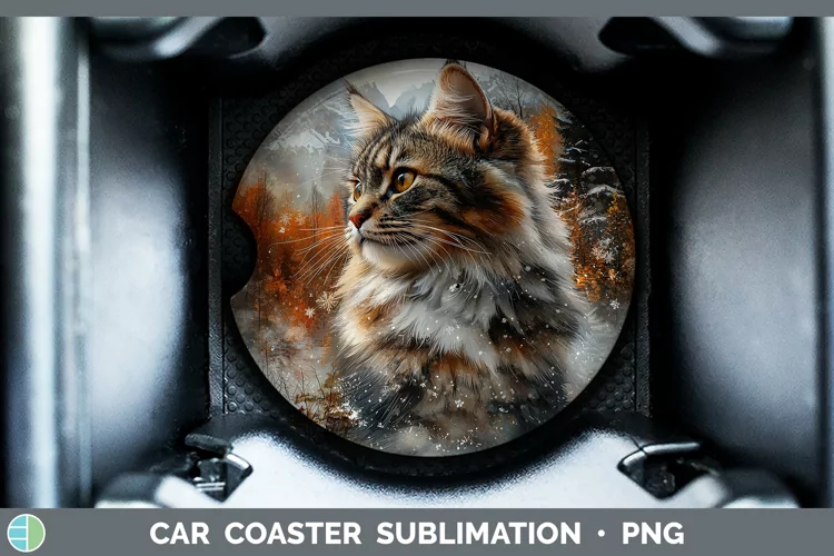 Winter Cats Norwegian Forest Cat Car Coaster Sublimation Coa