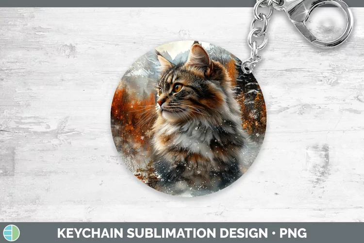Winter Cats Norwegian Forest Cat Keychain Sublimation Keyrin