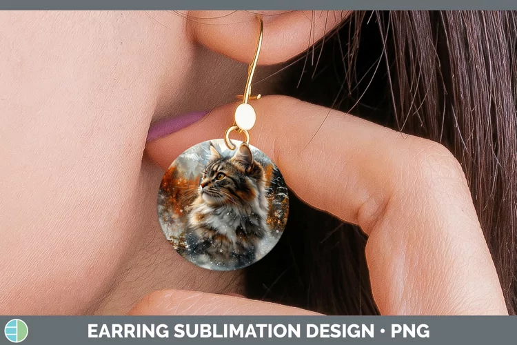 Winter Cats Norwegian Forest Cat Round Earrings Sublimation