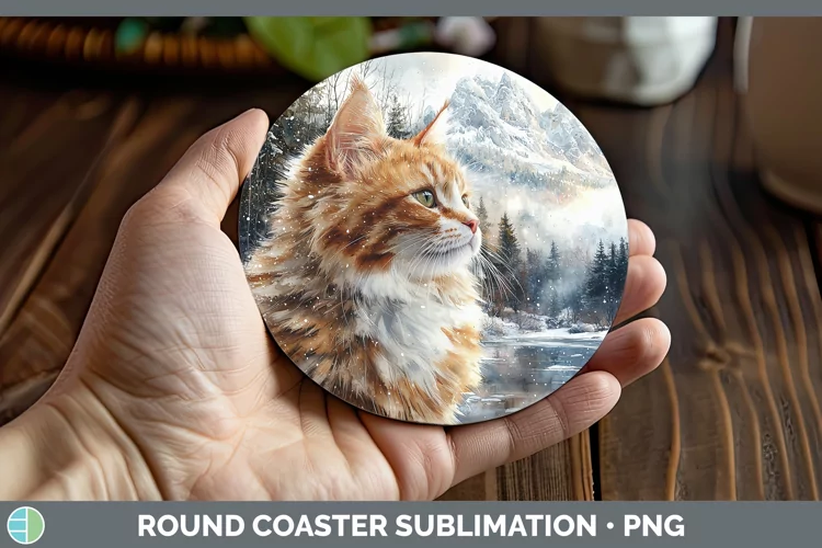 Winter Cats Orange Cat Round Coaster Sublimation Coaster Des