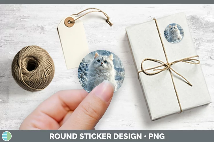Winter Cats Persian Cat Stickers | Round Labels Designs