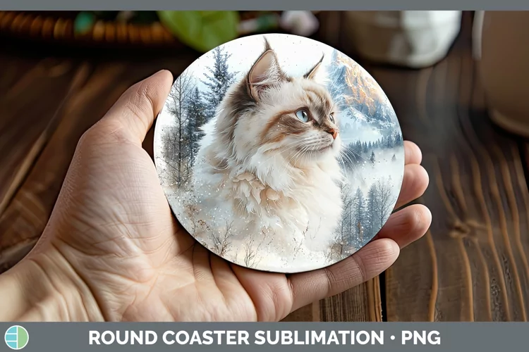 Winter Cats Ragdoll Cat Round Coaster Sublimation Coaster De