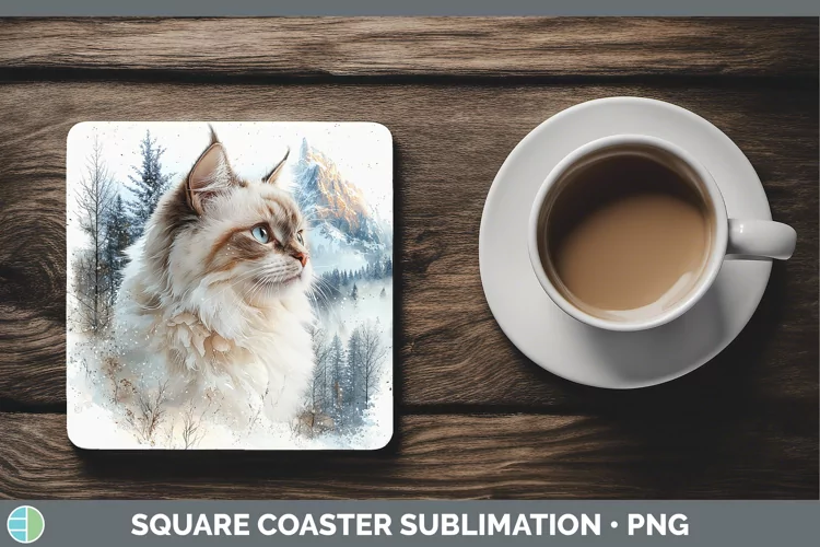 Winter Cats Ragdoll Cat Square Coaster Sublimation Coaster D