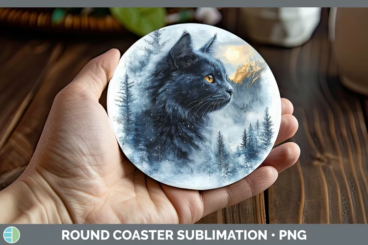 Winter Cats Russian Blue Cat Round Coaster Sublimation Coast