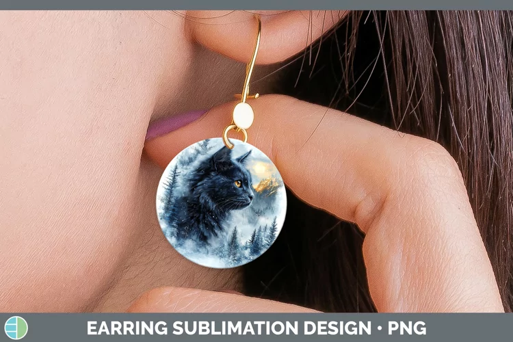 Winter Cats Russian Blue Cat Round Earrings Sublimation Earr
