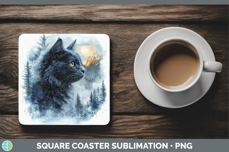 Winter Cats Russian Blue Cat Square Coaster Sublimation Coas
