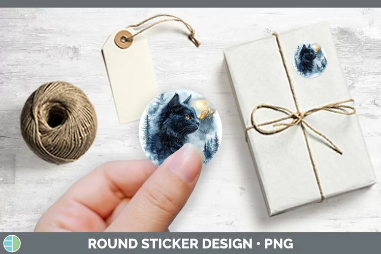 Winter Cats Russian Blue Cat Stickers | Round Labels Designs