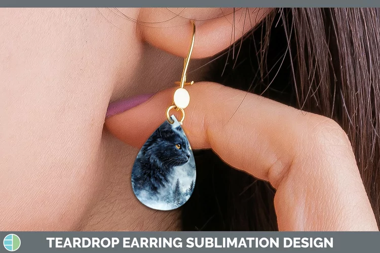 Winter Cats Russian Blue Cat Teardrop Earrings Sublimation E