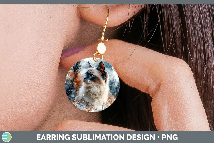 Winter Cats Siamese Cat Round Earrings Sublimation Earrings