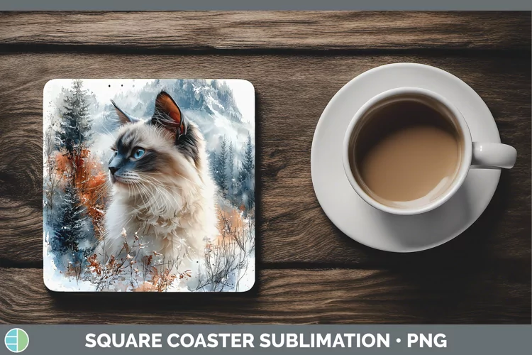 Winter Cats Siamese Cat Square Coaster Sublimation Coaster D