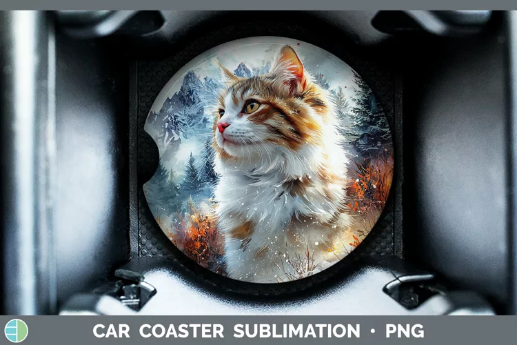 Winter Cats Siberian Cat Car Coaster Sublimation Coaster Des