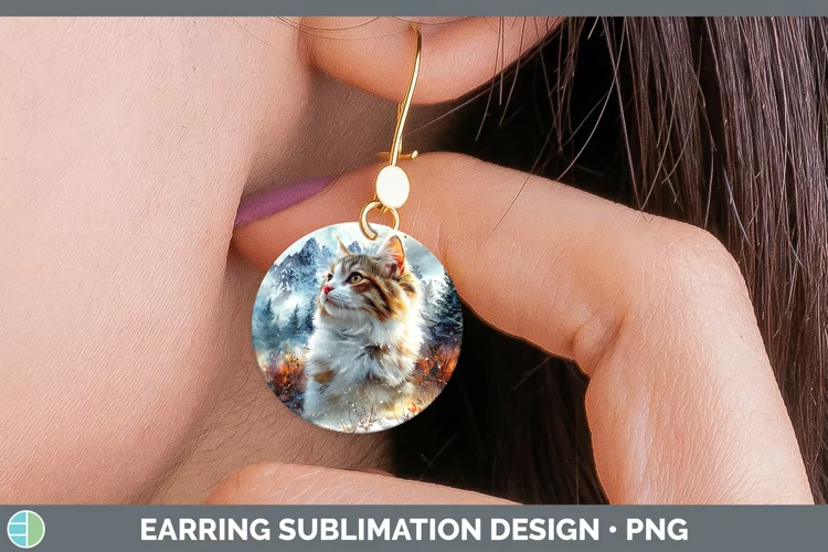 Winter Cats Siberian Cat Round Earrings Sublimation Earrings