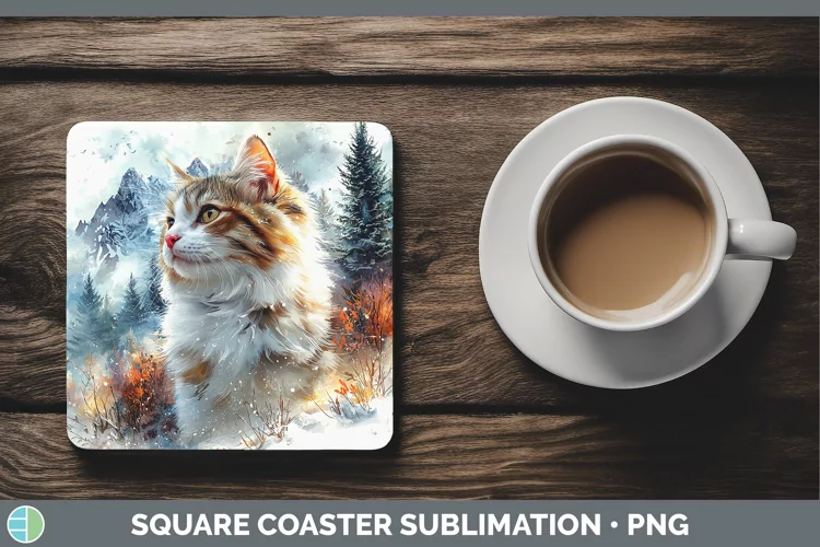 Winter Cats Siberian Cat Square Coaster Sublimation Coaster