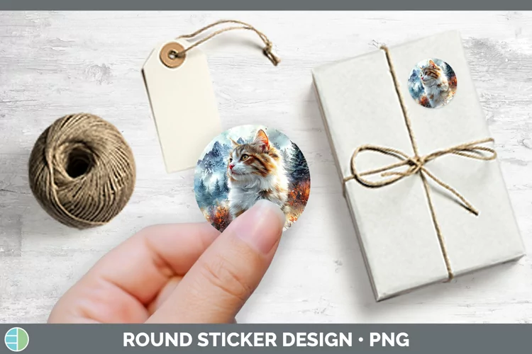 Winter Cats Siberian Cat Stickers | Round Labels Designs