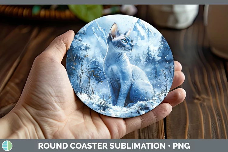 Winter Cats Sphynx Cat Round Coaster Sublimation Coaster Des