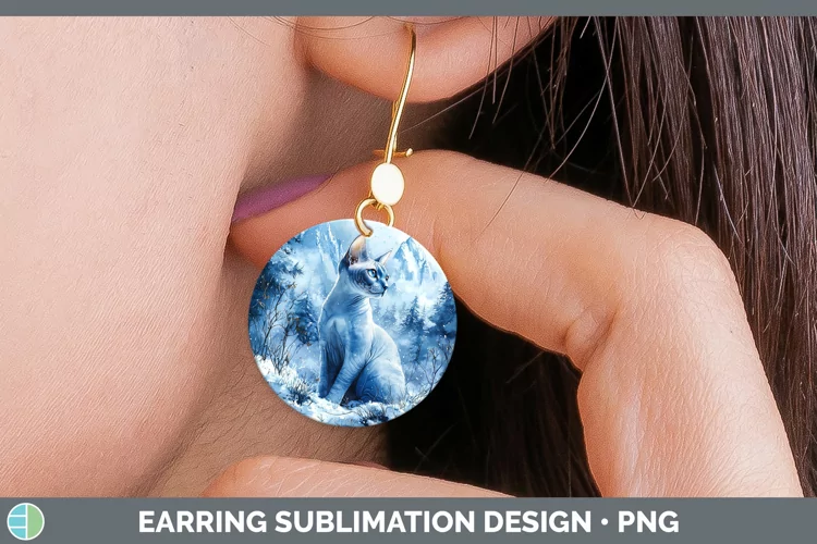 Winter Cats Sphynx Cat Round Earrings Sublimation Earrings D