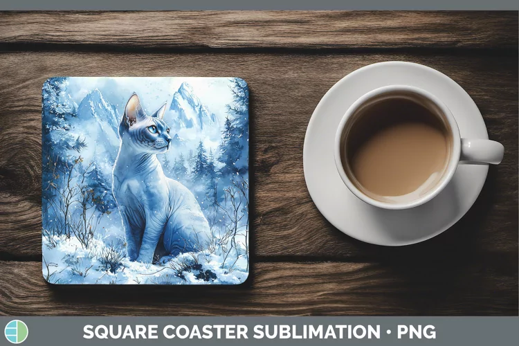 Winter Cats Sphynx Cat Square Coaster Sublimation Coaster De
