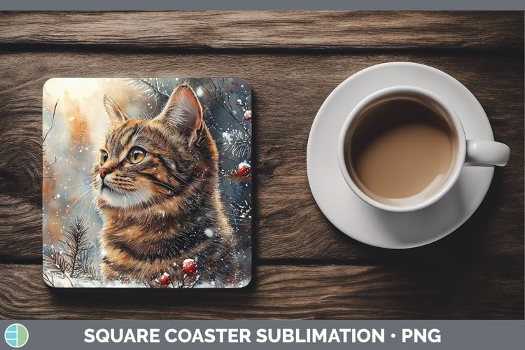GorgeousWinter Cats Square Coaster design.