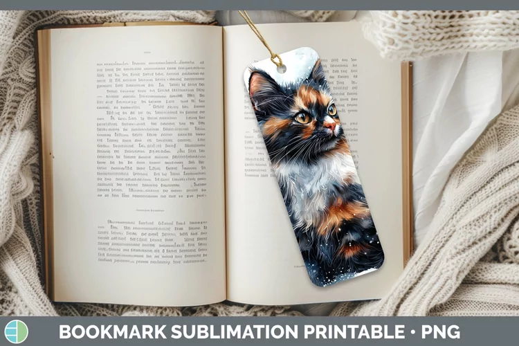 Winter Cats Tortoiseshell Cat Bookmark Sublimation Printable