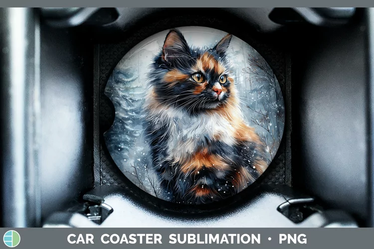 Winter Cats Tortoiseshell Cat Car Coaster Sublimation Coaste