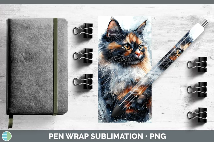 Winter Cats Tortoiseshell Cat Pen Wrap Sublimation Epoxy Pen