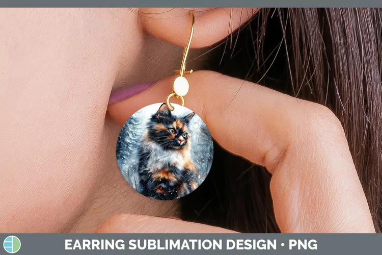 Winter Cats Tortoiseshell Cat Round Earrings Sublimation Ear