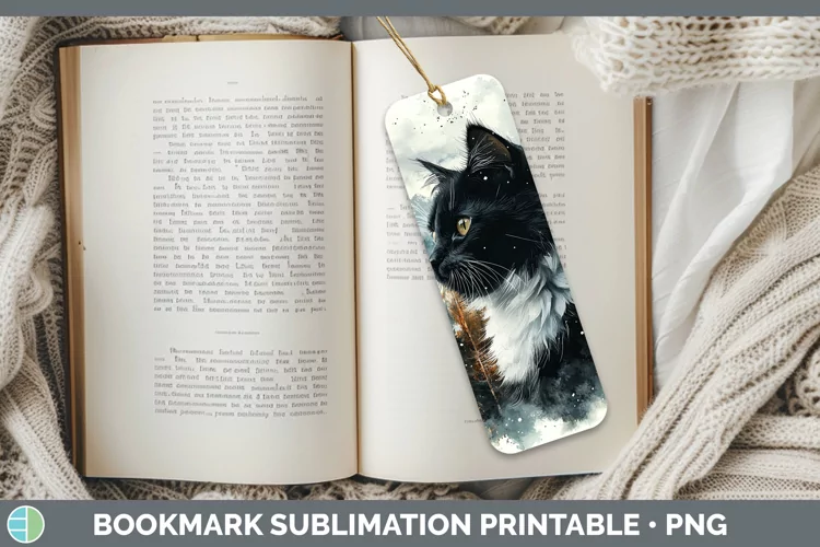 Winter Cats Tuxedo Cat Bookmark Sublimation Printable Design