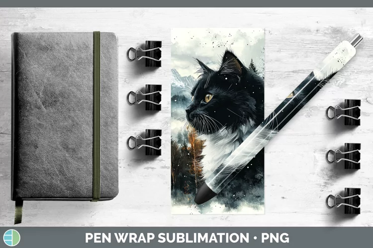 Winter Cats Tuxedo Cat Pen Wrap Sublimation Epoxy Pen Design