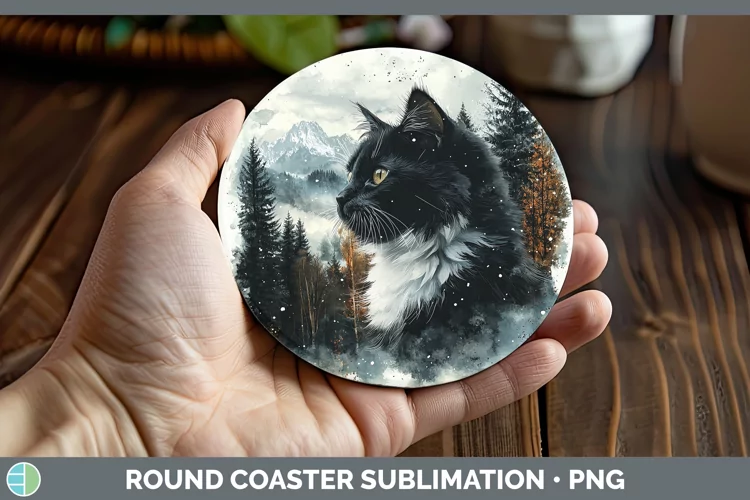 Winter Cats Tuxedo Cat Round Coaster Sublimation Coaster Des
