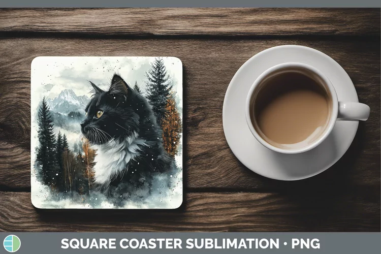 Winter Cats Tuxedo Cat Square Coaster Sublimation Coaster De