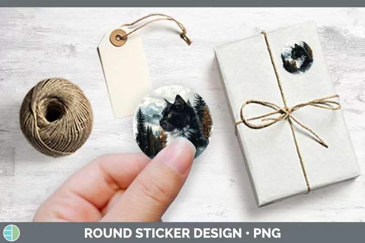 Winter Cats Tuxedo Cat Stickers | Round Labels Designs