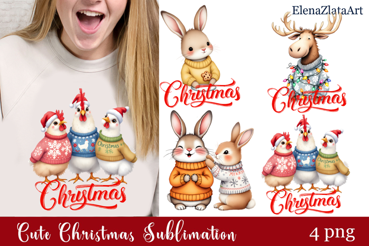 Christmas bunny animals winter Watercolor Clipart