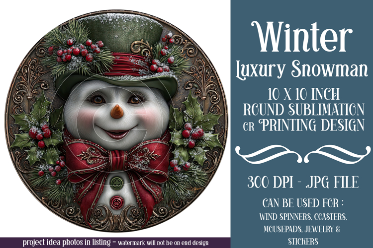 Winter Wind Spinner, Fancy Dressed Snowman Round Design, r10