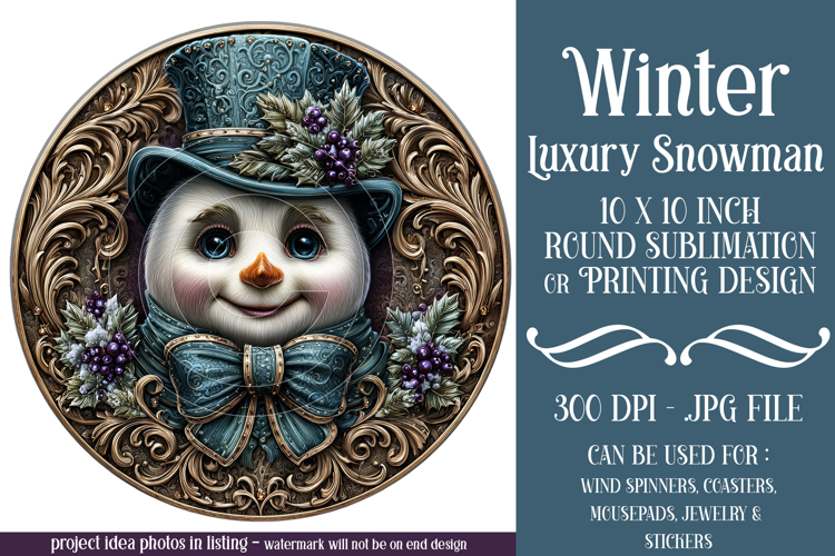 Winter Wind Spinner, Fancy Dressed Snowman Round Design, r3