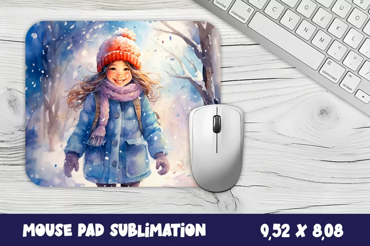 Girl in the winter forest mouse pad winter/village sublimati