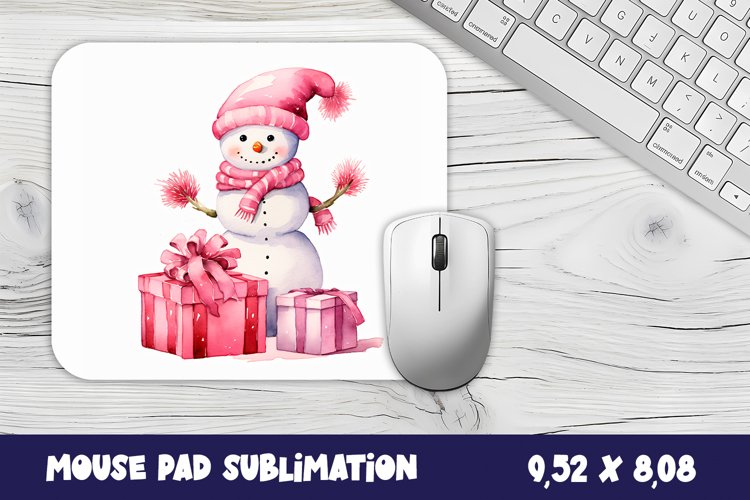 Christmas pink snowman gift mouse pad / sublimation example image 1