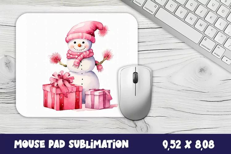 Christmas pink snowman gift mouse pad / sublimation