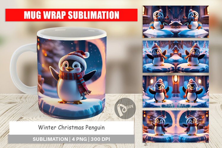 Mug Wrap Design Winter Penguin