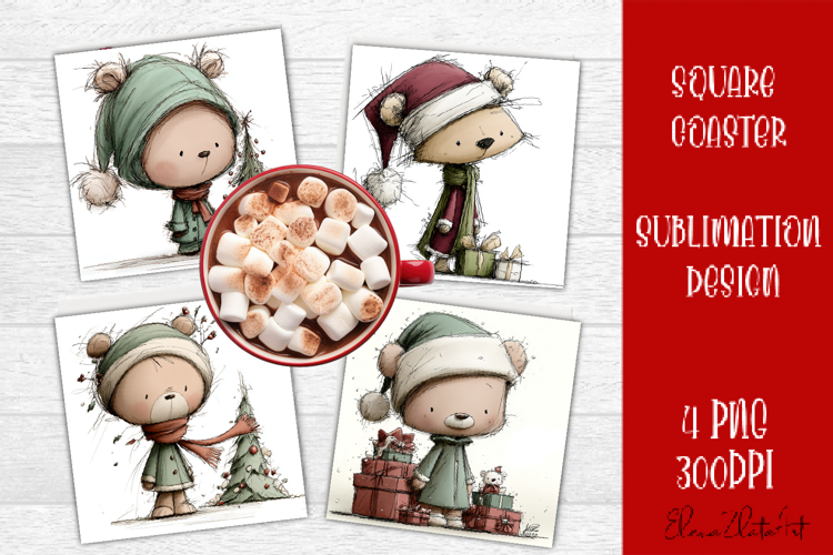 Whimsical winter Coaster Design | animal Square Coaster