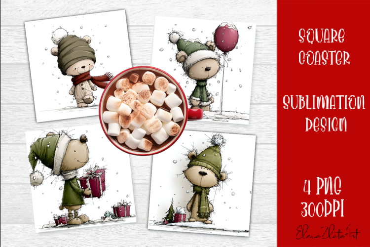 Whimsical winter Coaster Design | animal Square Coaster