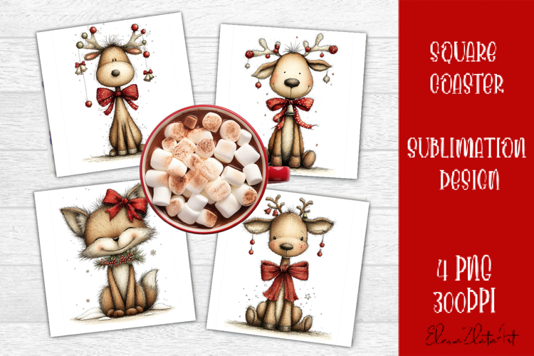 Whimsical winter Coaster Design | animal Square Coaster