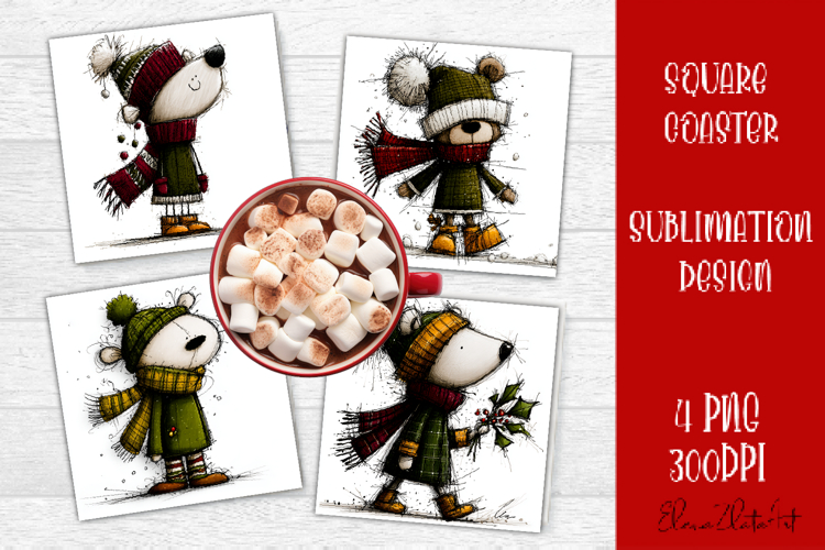 Whimsical winter Coaster Design | animal Square Coaster