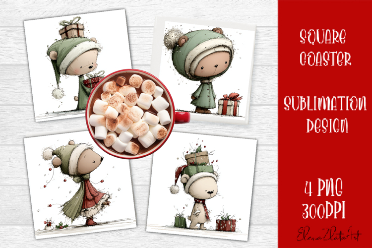 Whimsical winter Coaster Design | animal Square Coaster