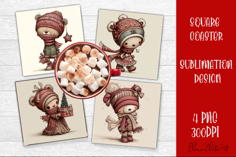 Whimsical winter Coaster Design | animal Square Coaster