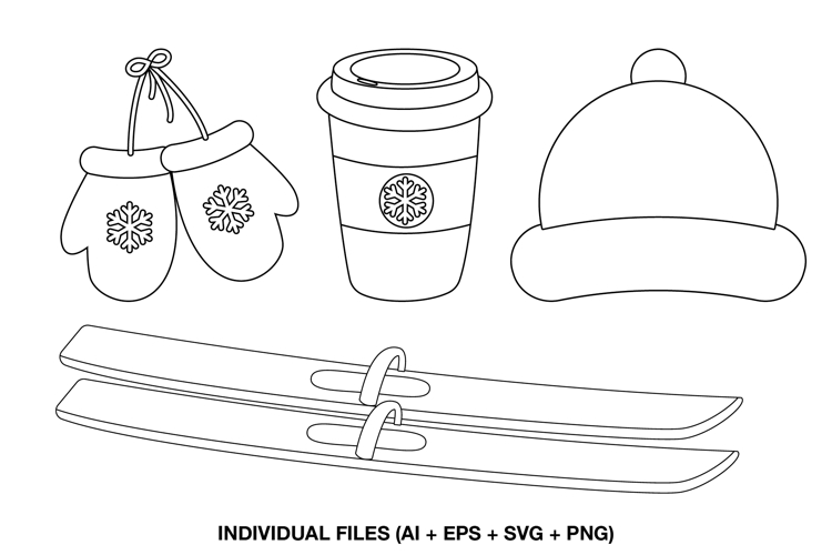 Winter Coloring Pages for Kids, Digital Stamp SVG