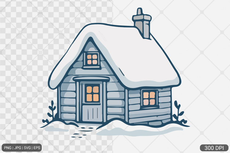 Winter Cottage Hand Drawn SVG PNG