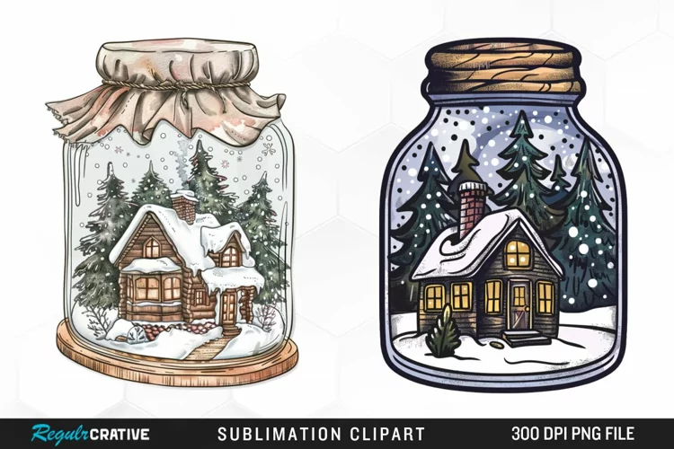 Winter Cottage In A Jar Sublimation Clipart
