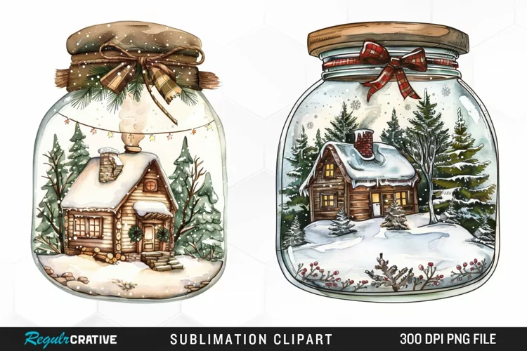Winter Cottage In A Jar Sublimation Clipart