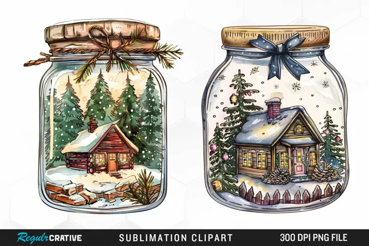 Winter Cottage In A Jar Fun Clipart