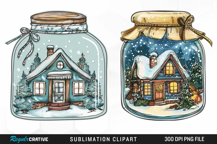 Winter Cottage In A Jar Fun Clipart